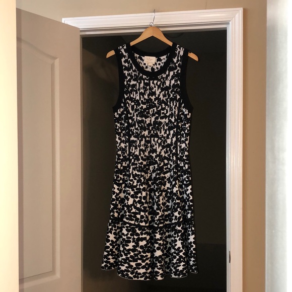 Kate Spade Black and White Floral Jacquard Fit and Flare Dress, Size Large. - Picture 3 of 11